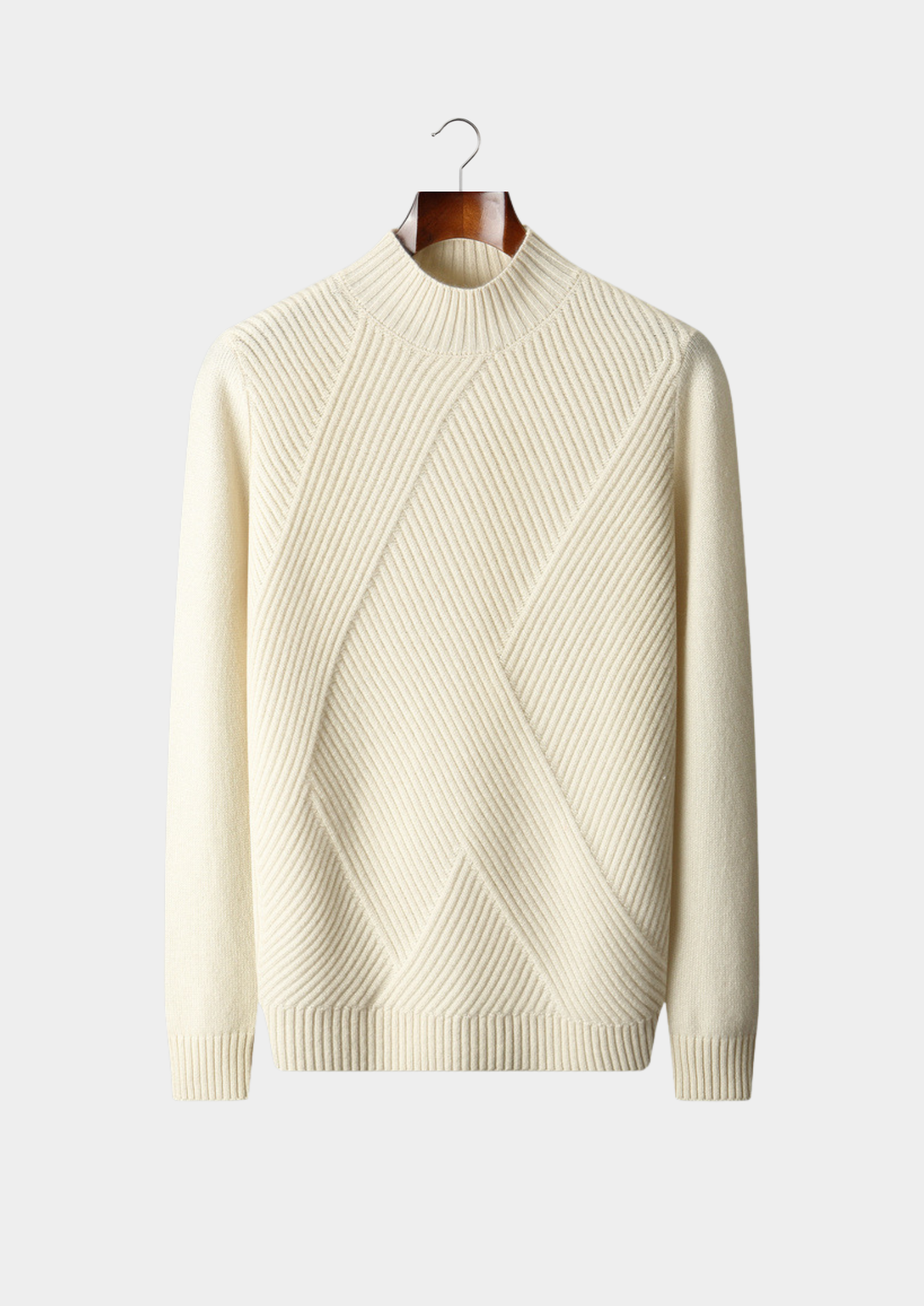 Pure Cashmere Ivory Patterned Mockneck | Auremmont