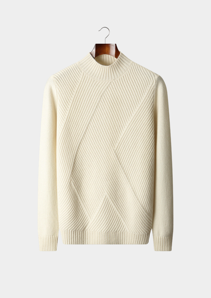 Pure Cashmere Ivory Patterned Mockneck | Auremmont