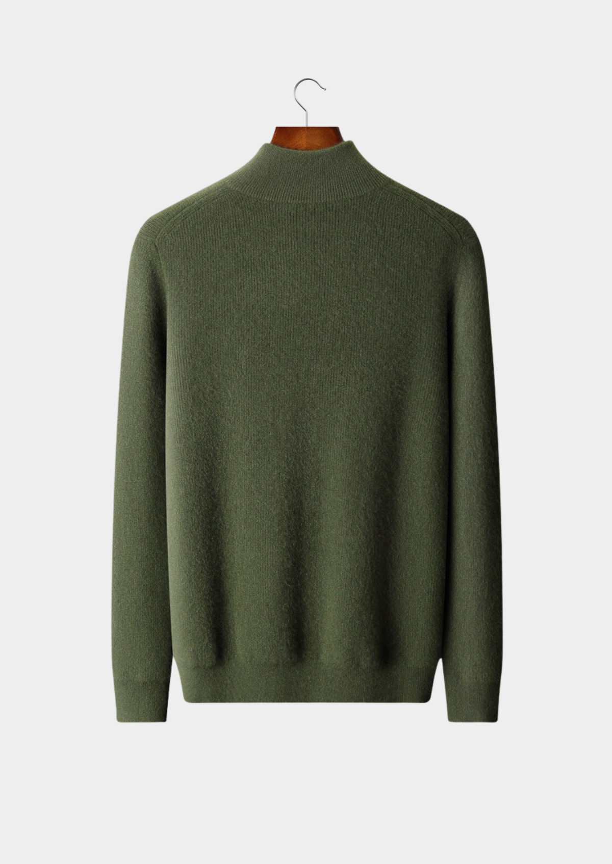 Pure Cashmere Olive Ribbed Half Zip | Auremmont