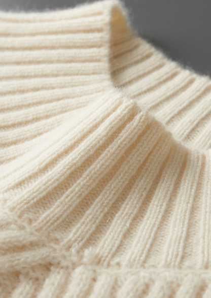 Pure Cashmere Ivory Patterned Mockneck | Auremmont