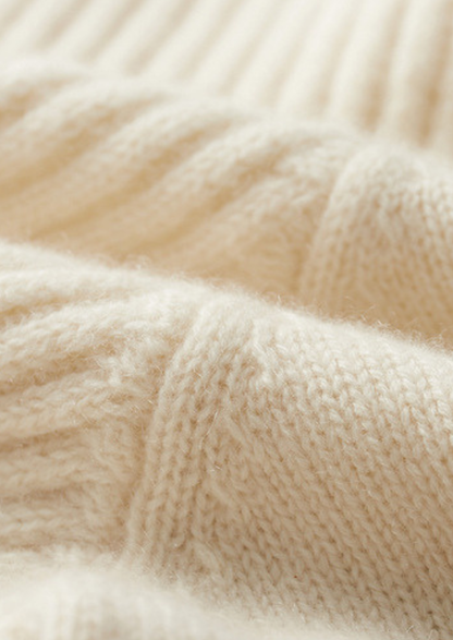 Pure Cashmere Ivory Patterned Mockneck | Auremmont