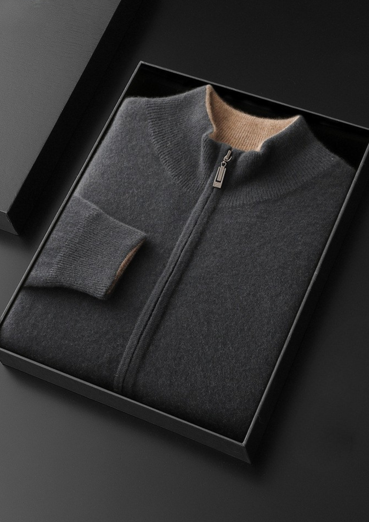 Pure Cashmere Dark Gray Dual Zip Cardigan | Auremmont