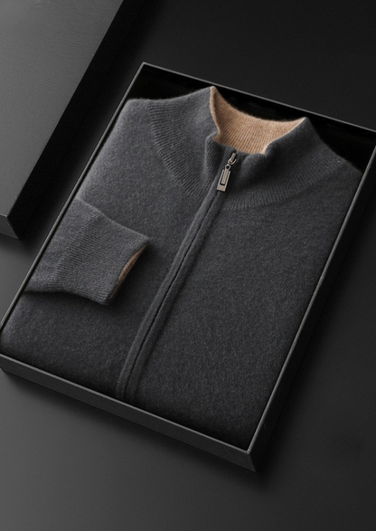 Pure Cashmere Dark Gray Dual Zip Cardigan | Auremmont