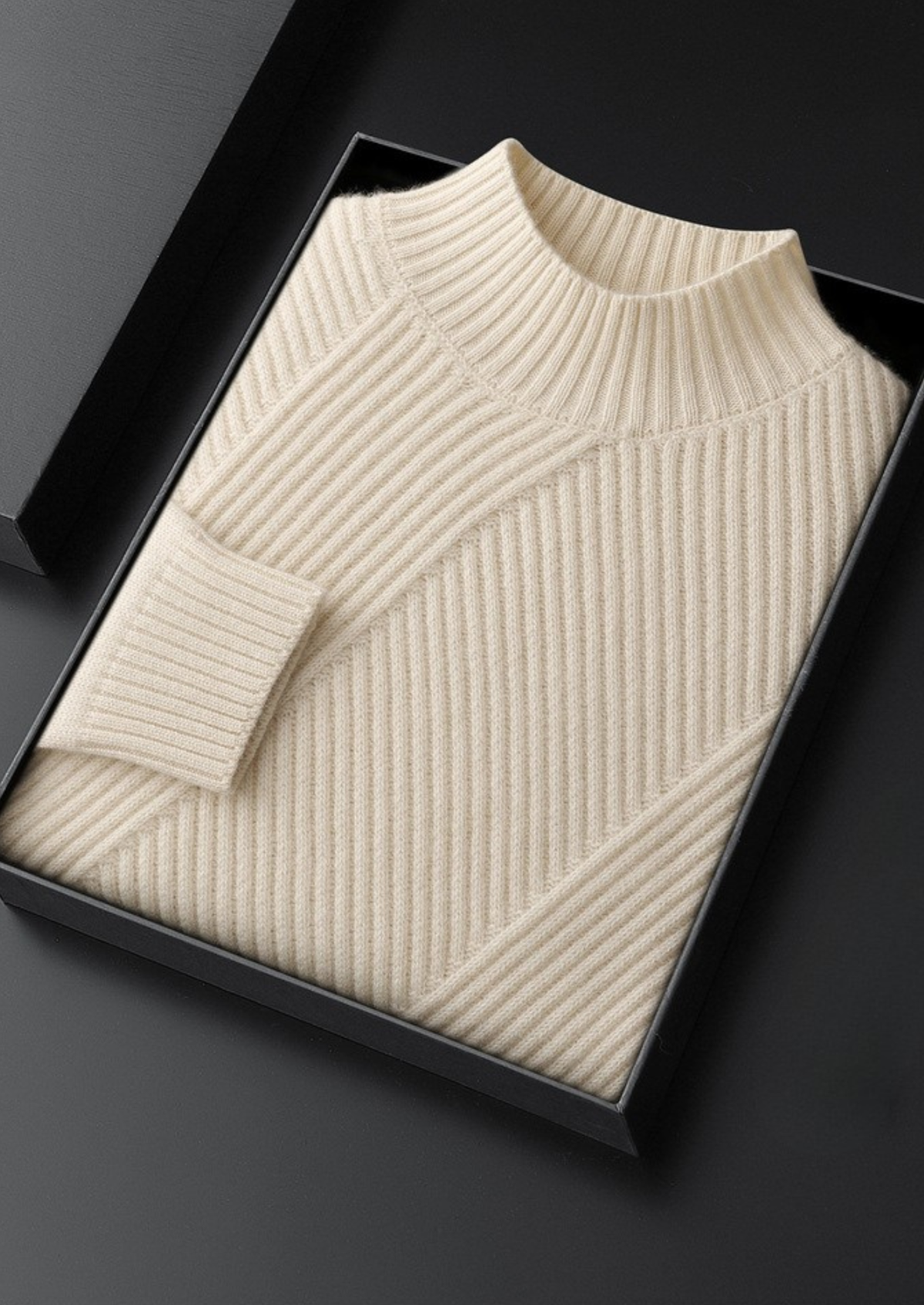 Pure Cashmere Ivory Patterned Mockneck | Auremmont