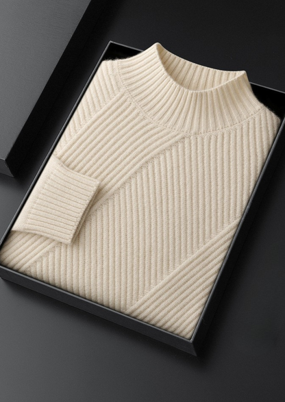 Pure Cashmere Ivory Patterned Mockneck | Auremmont