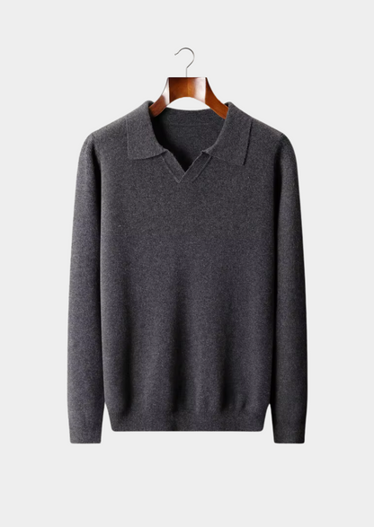 Pure Extra-Fine Merino Wool Ribbed Buttonless Polo | Auremmont