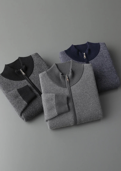 Premium Cashmere Jacquard Zip Cardigan | Auremmont