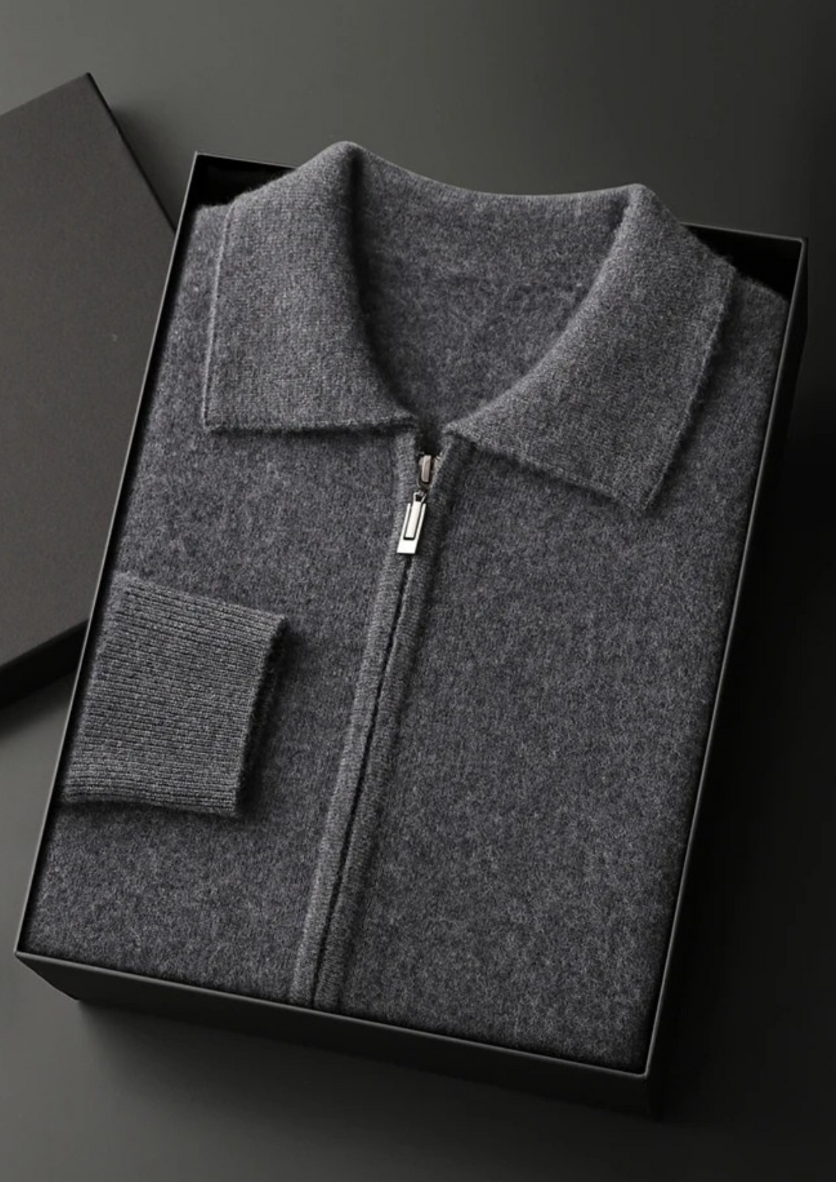 Premium Cashmere Zip Polo Cardigan | Auremmont