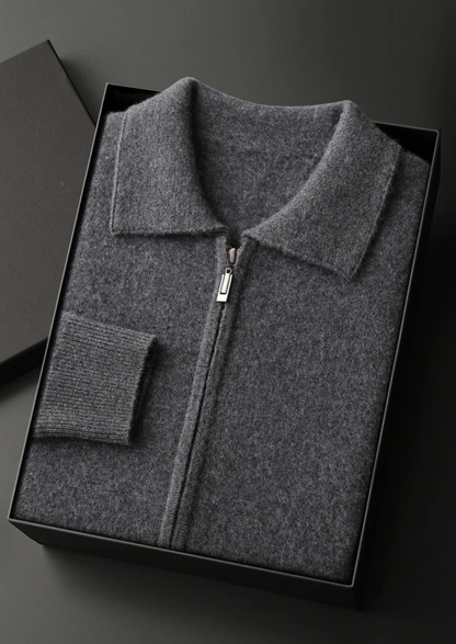 Premium Cashmere Zip Polo Cardigan | Auremmont