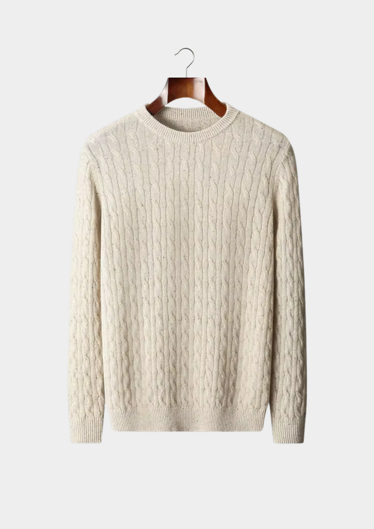 Pure Extra-Fine Merino Wool Nepped Cable Crewneck | Auremmont