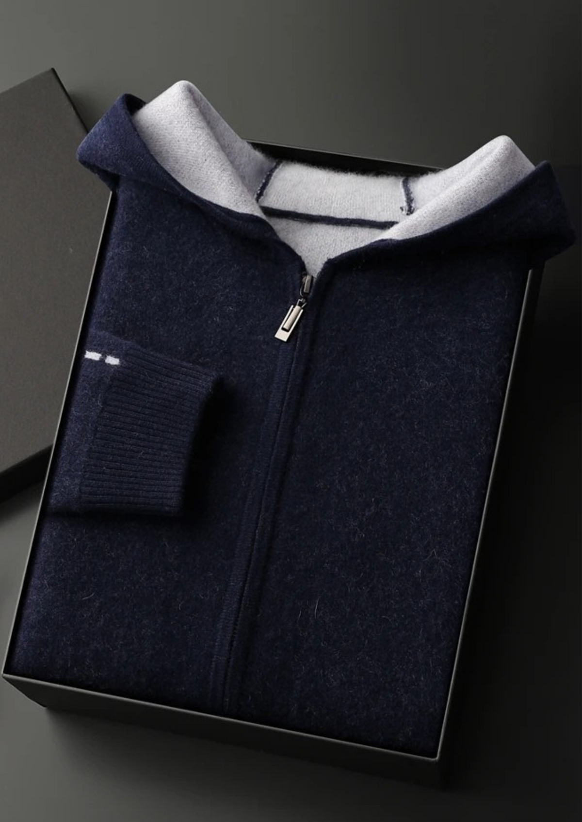 Premium Cashmere Two-Tone Zipper Hoodie | Auremmont