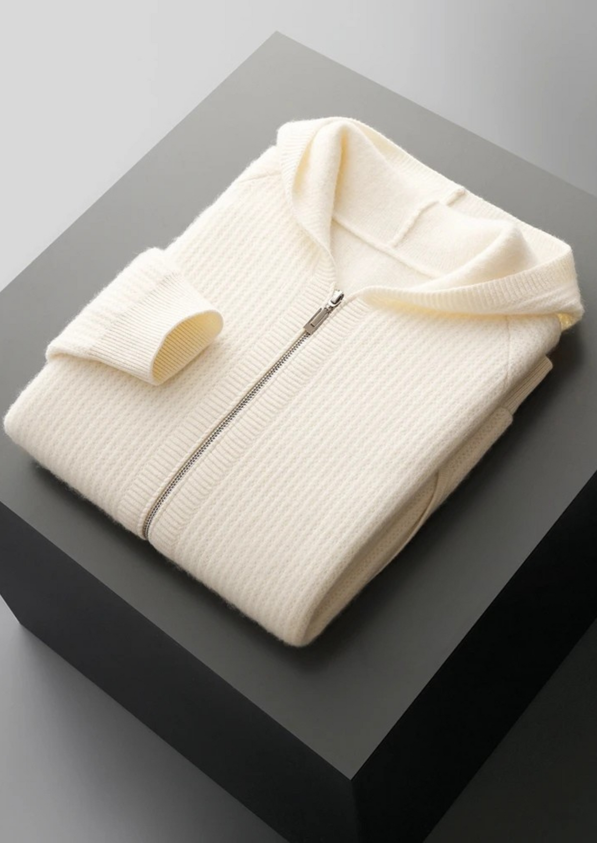 Pure Extra-Fine Merino Wool Ribbed Zipper Hoodie | Auremmont