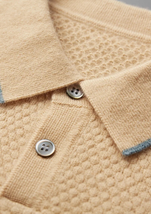 Premium Cashmere Mustard Two-Tone Polo | Auremmont