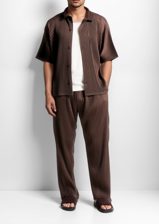 Coffee Pleated Summer Set | Auremmont