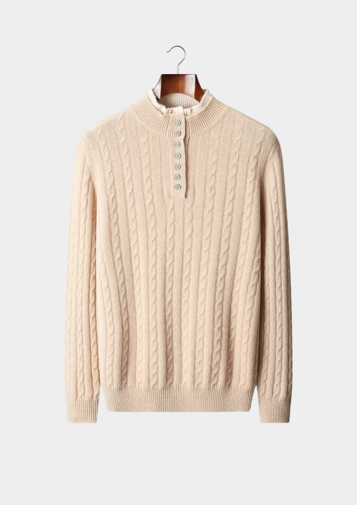 Pure Extra-Fine Merino Wool Cable Knit Henley Sweater | Auremmont