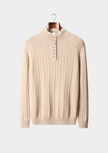 Pure Extra-Fine Merino Wool Cable Knit Henley Sweater | Auremmont