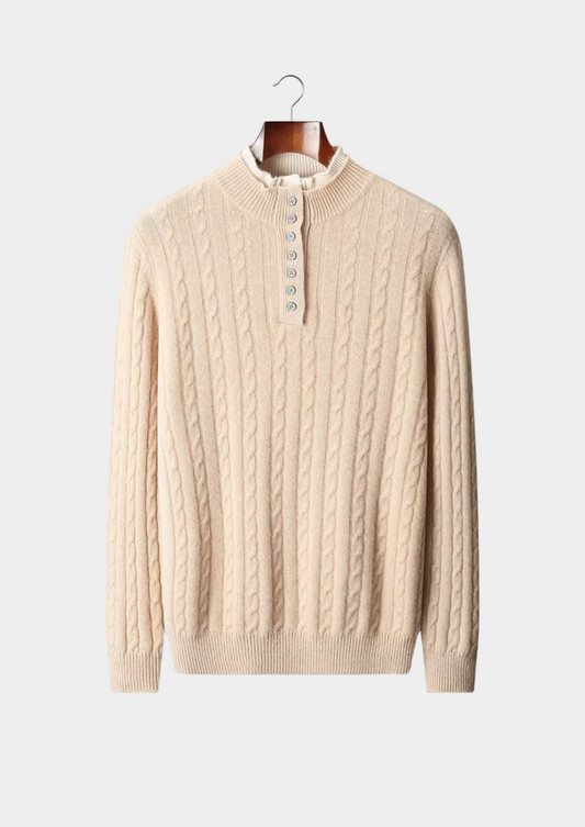 Pure Extra-Fine Merino Wool Cable Knit Henley Sweater | Auremmont