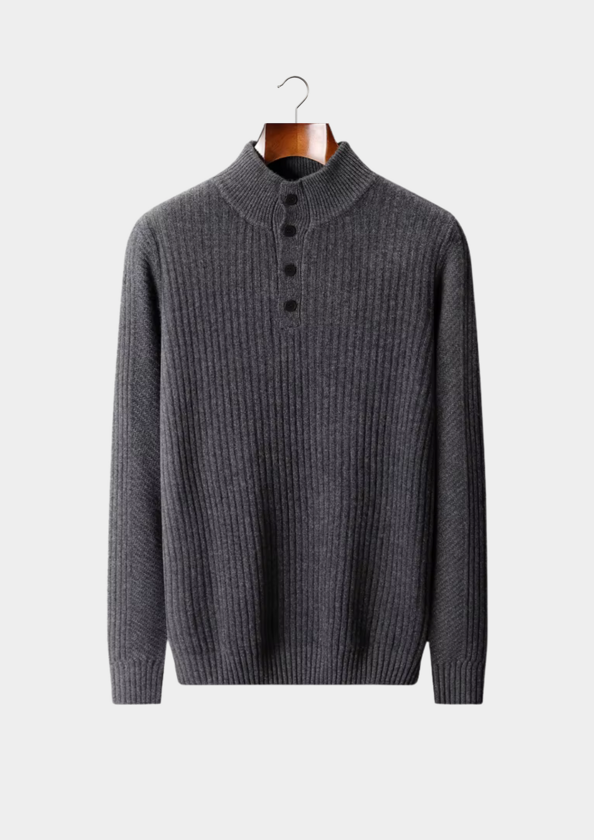 Pure Extra-Fine Merino Wool Ribbed Henley Sweater | Auremmont
