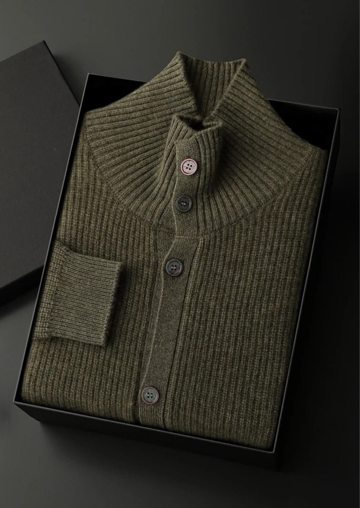 Premium Cashmere Ribbed High Collar Cardigan | Auremmont