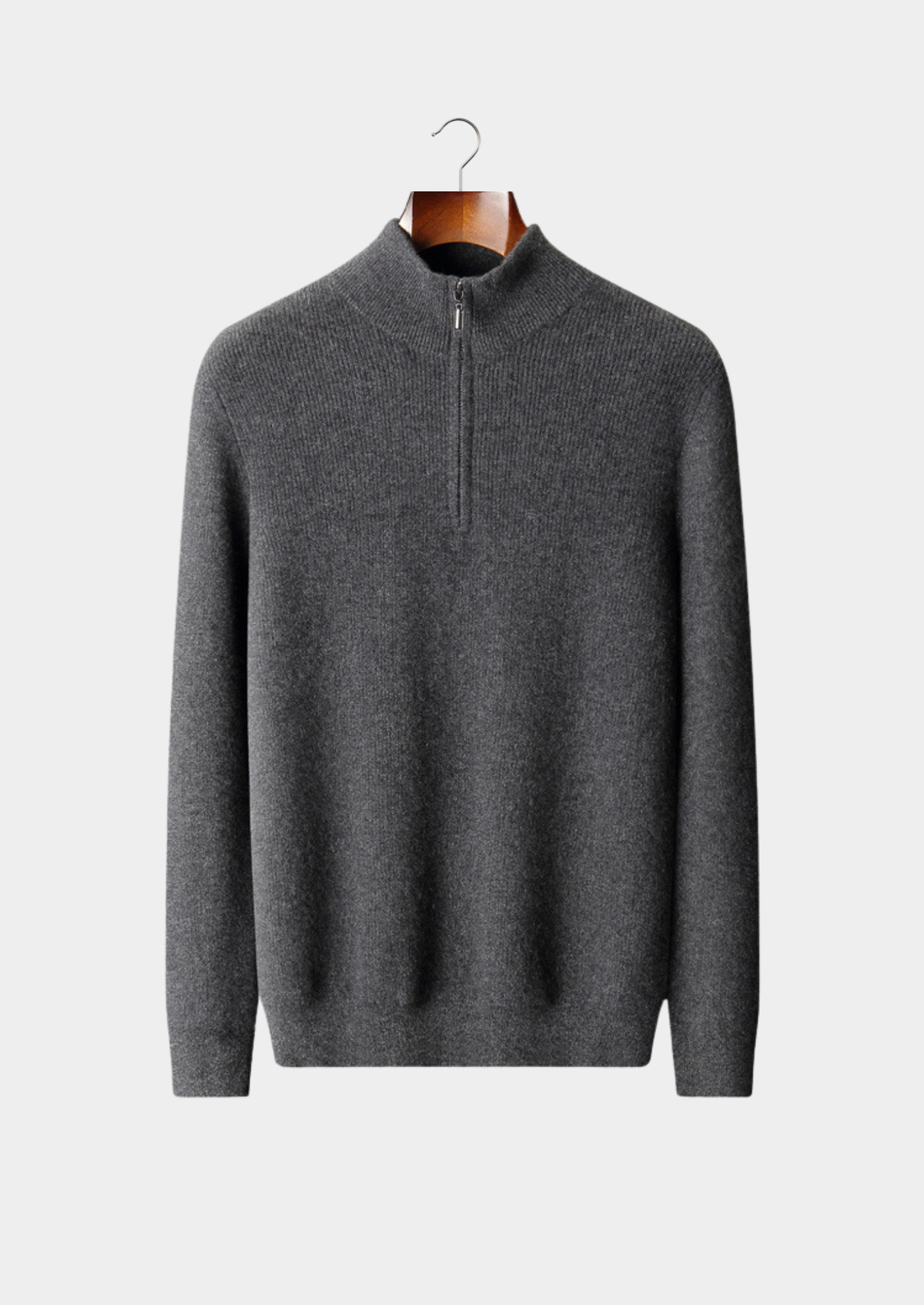 Pure Cashmere Dark Gray Ribbed Half Zip | Auremmont