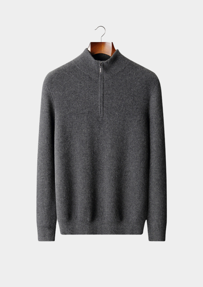 Pure Cashmere Dark Gray Ribbed Half Zip | Auremmont