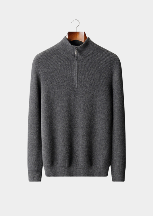 Pure Cashmere Dark Gray Ribbed Half Zip | Auremmont