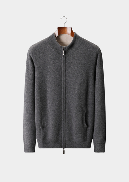 Pure Cashmere Heather Gray Dual Zip Cardigan | Auremmont