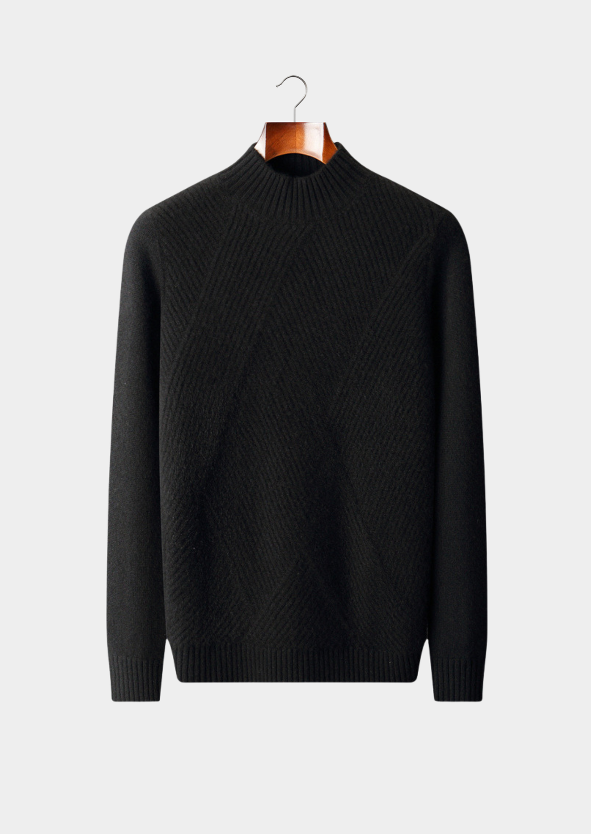 Pure Cashmere Black Patterned Mockneck | Auremmont