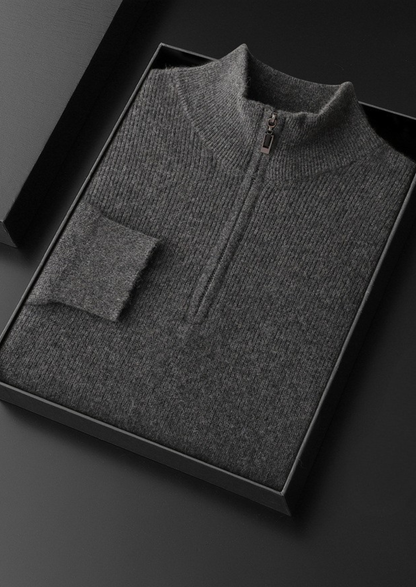 Pure Cashmere Dark Gray Ribbed Half Zip | Auremmont