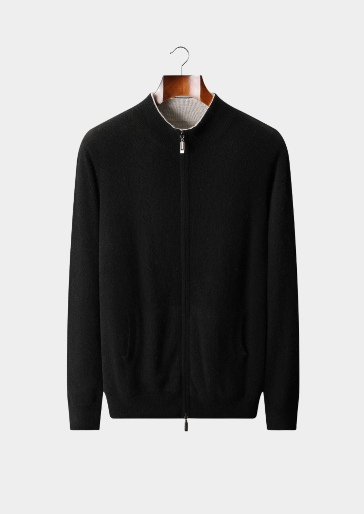 Pure Cashmere Black Dual Zip Cardigan | Auremmont