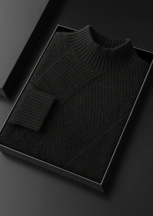 Pure Cashmere Black Patterned Mockneck | Auremmont