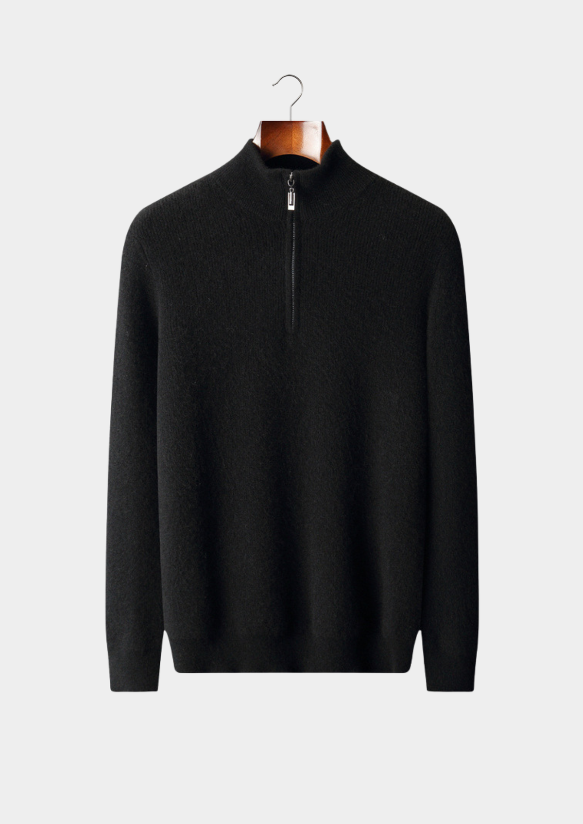 Pure Cashmere Black Ribbed Half Zip | Auremmont