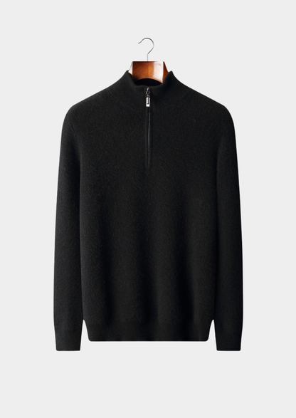 Pure Cashmere Black Ribbed Half Zip | Auremmont