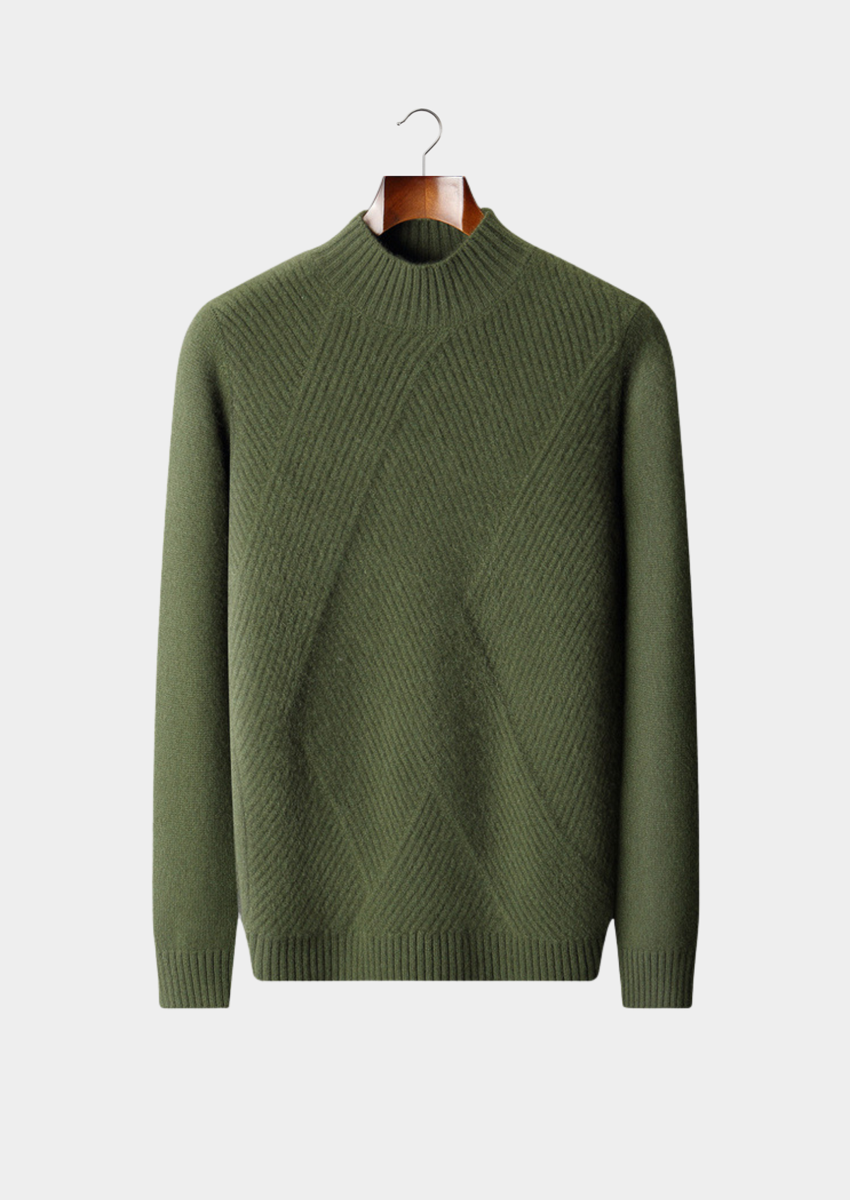 Pure Cashmere Olive Patterned Mockneck | Auremmont