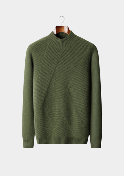 Pure Cashmere Olive Patterned Mockneck | Auremmont