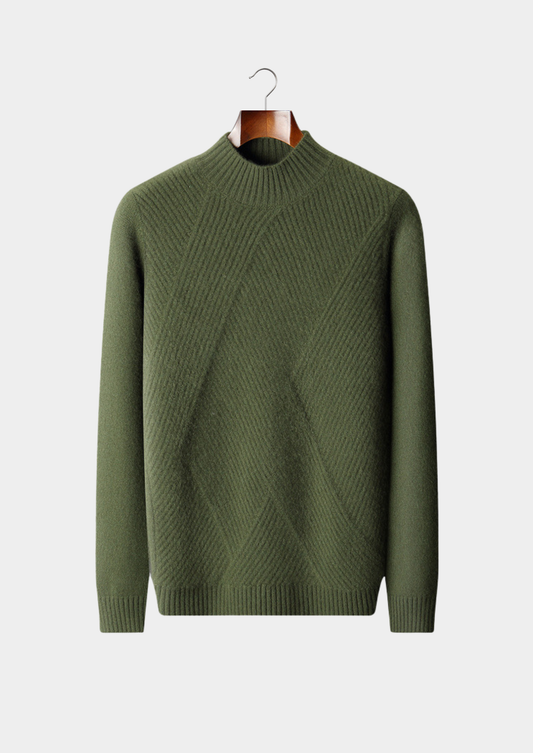 Pure Cashmere Olive Patterned Mockneck | Auremmont