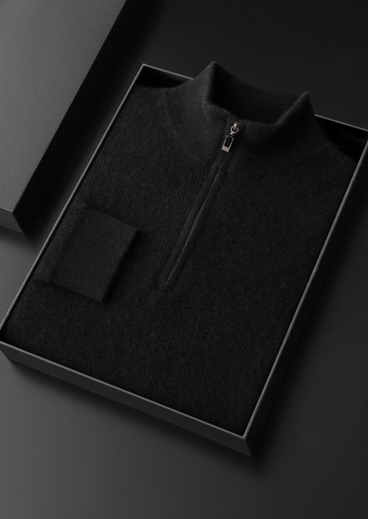 Pure Cashmere Black Ribbed Half Zip | Auremmont