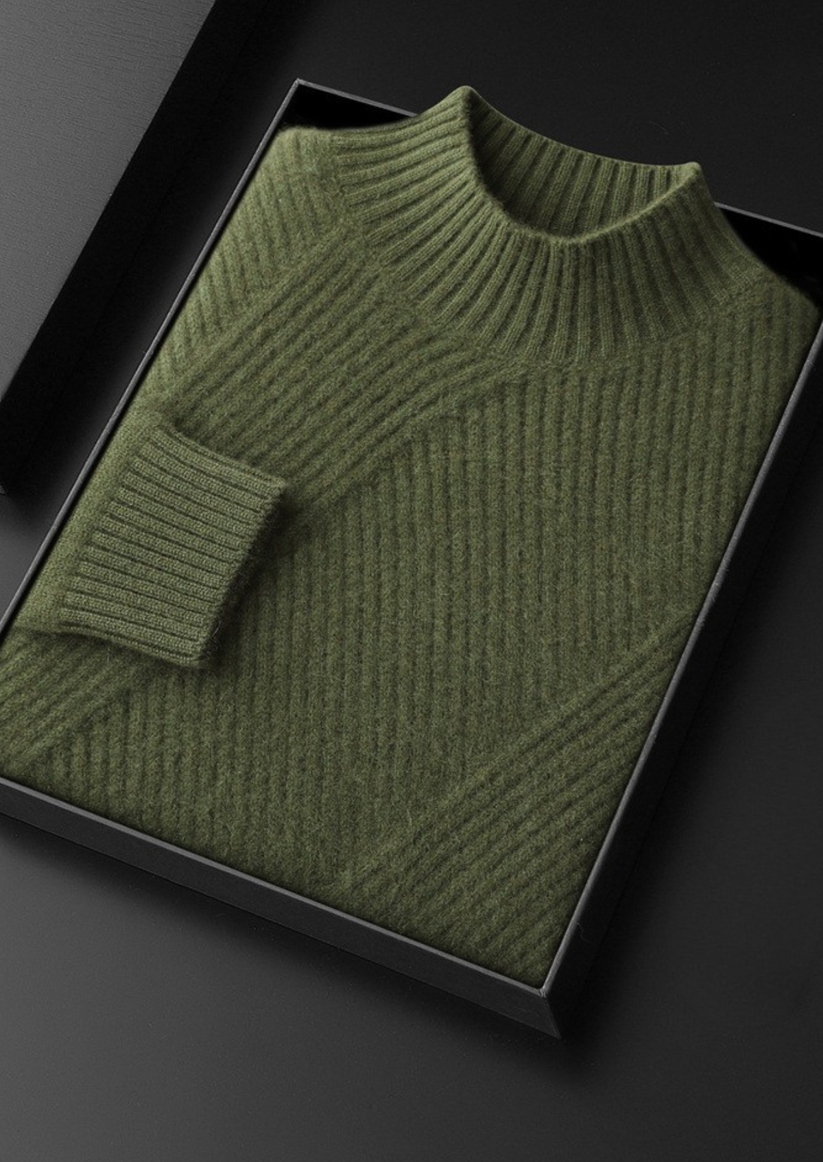 Pure Cashmere Olive Patterned Mockneck | Auremmont