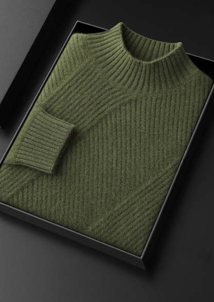 Pure Cashmere Olive Patterned Mockneck | Auremmont
