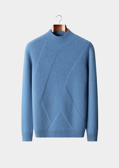 Pure Cashmere Sky Blue Patterned Mockneck | Auremmont
