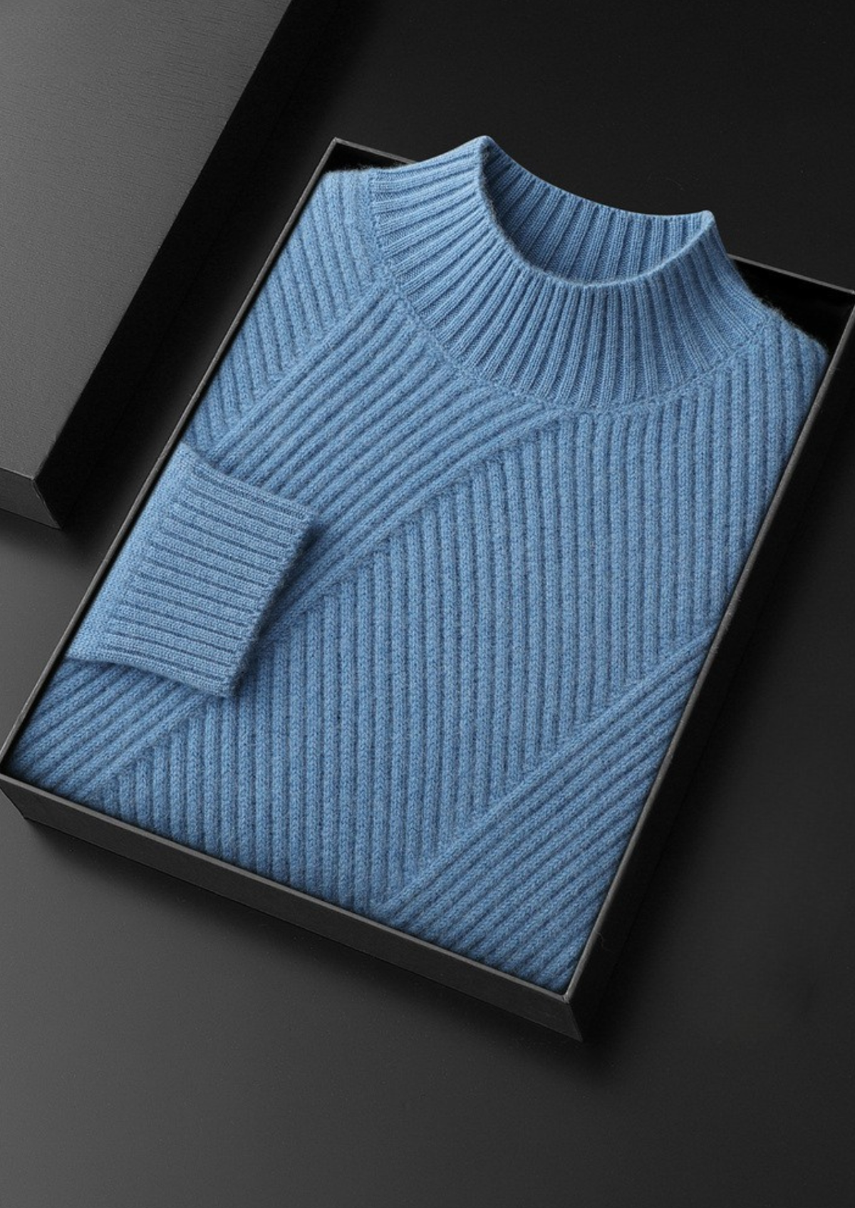 Pure Cashmere Sky Blue Patterned Mockneck | Auremmont