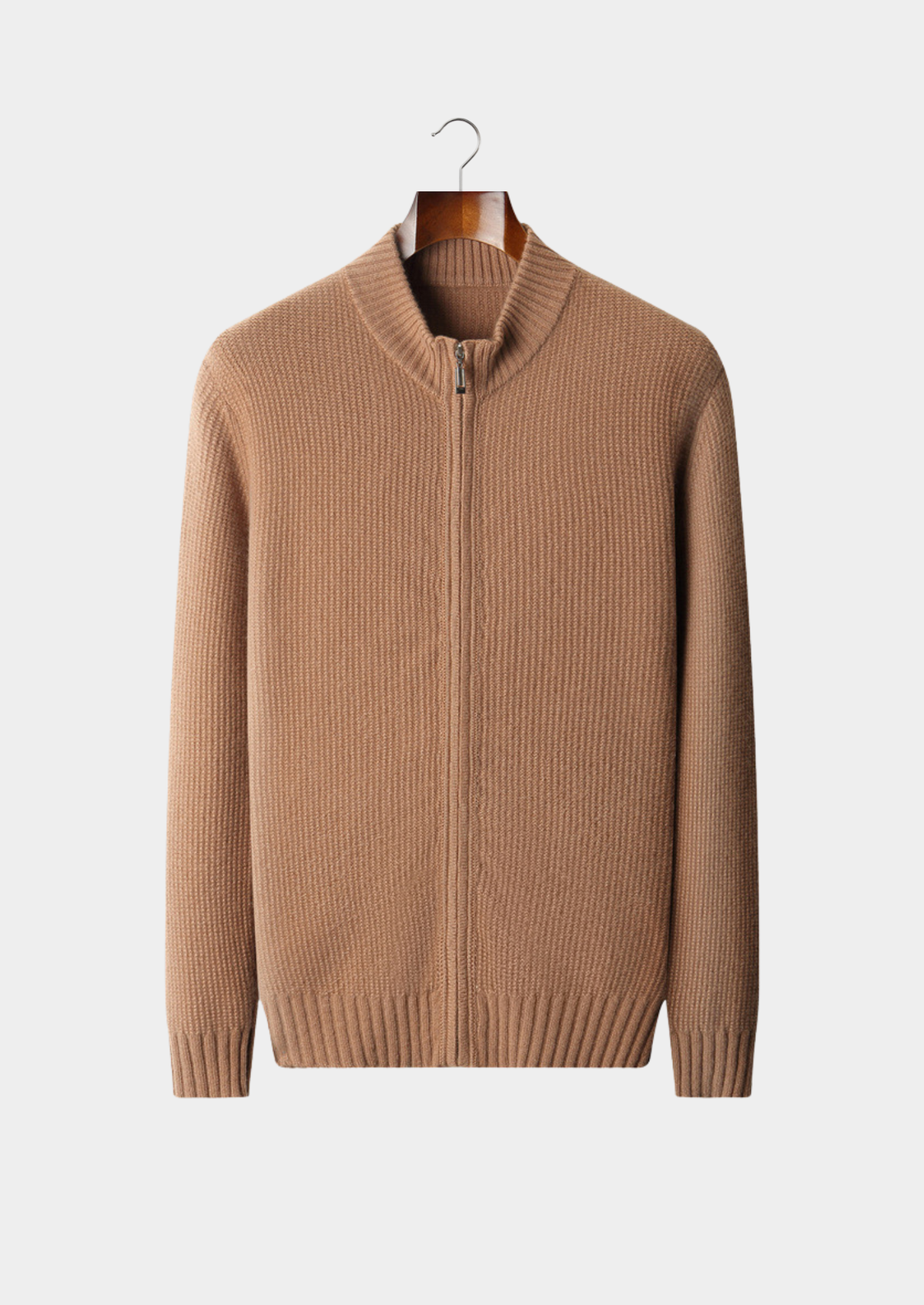 Pure Cashmere Mustard Ribbed Zip Cardigan | Auremmont