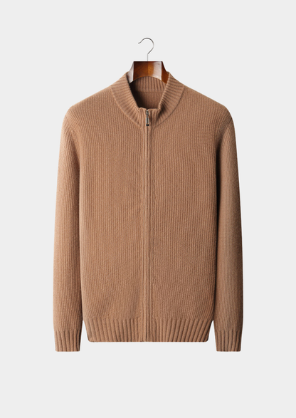 Pure Cashmere Mustard Ribbed Zip Cardigan | Auremmont