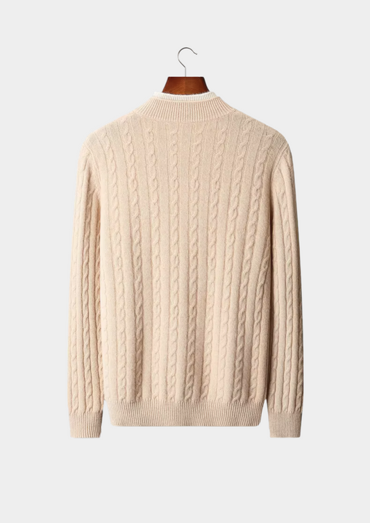 Pure Extra-Fine Merino Wool Cable Knit Henley Sweater | Auremmont