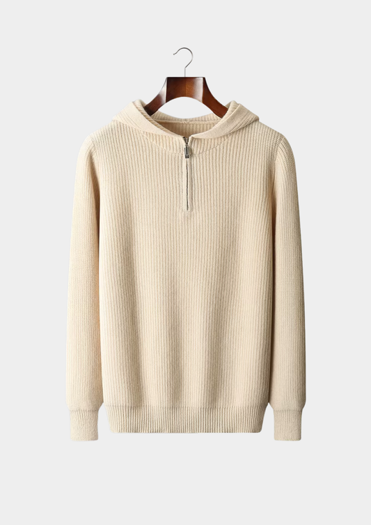 Pure Extra-Fine Merino Wool Half Zipper Hoodie | Auremmont