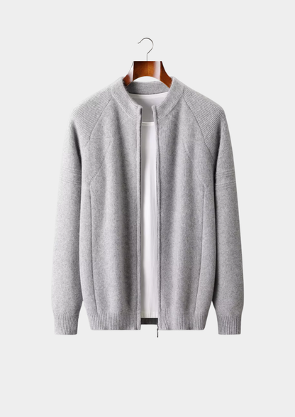 Pure Extra-Fine Merino Wool Ribbed Zip Cardigan | Auremmont