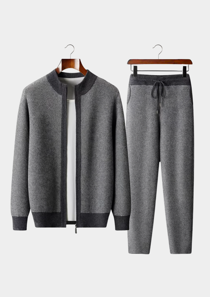 Pure Extra-Fine Merino Wool Gray Herringbone Set | Auremmont