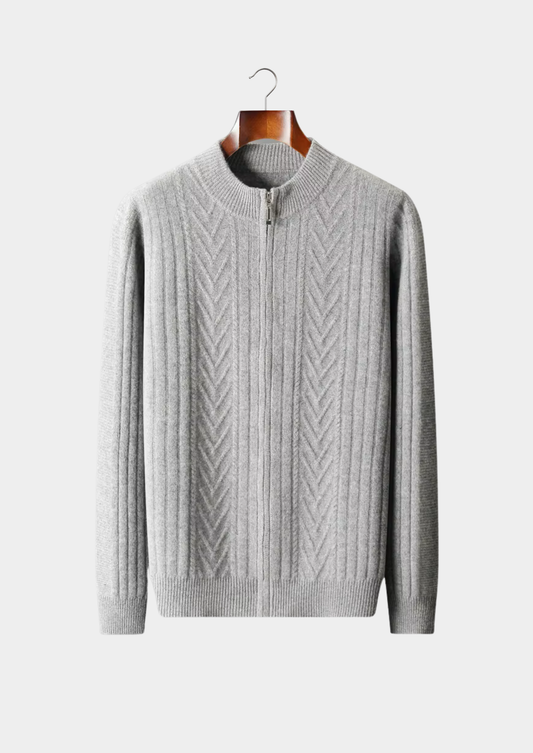 Pure Extra-Fine Merino Wool Patterned Zip Cardigan | Auremmont