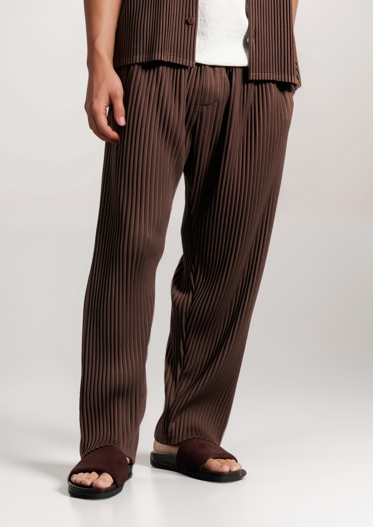 Coffee Pleated Summer Set | Auremmont