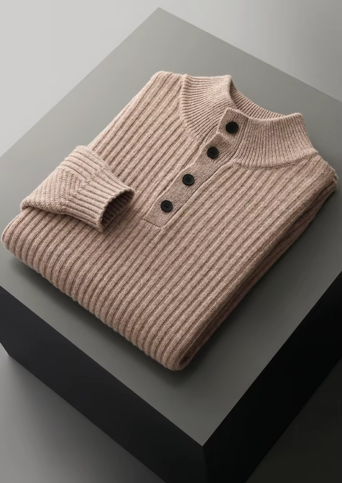 Pure Extra-Fine Merino Wool Ribbed Henley Sweater | Auremmont